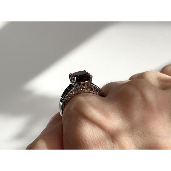 Modernist Smokey Quartz Semi-Precious 925 Sterling SilverVintage Ring - sz 9 - Picture 11 of 14